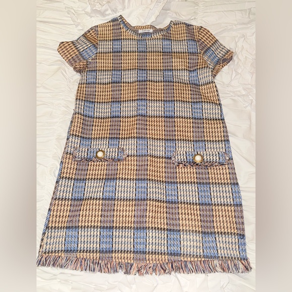 Zara Dresses & Skirts - Zara Blue and Tan Plaid Casual Dress